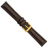 DeBeer 18mm Dark Brown Matte Alligator Grain Leather with Gold-tone Buckle 7.5 inch Watch Band