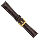 DeBeer 19mm Dark Brown Matte Alligator Grain Leather with Gold-tone Buckle 7.5 inch Watch Band