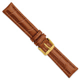 DeBeer 18mm Havana Matte Alligator Grain Leather with Gold-tone Buckle 7.5 inch Watch Band