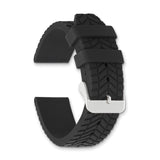 DeBeer 22mm Black Tread Silicone Rubber with Brushed Stainless Steel Buckle 8.25 inch Watch Band