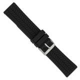 DeBeer 22mm Black Tread Silicone Rubber with Brushed Stainless Steel Buckle 8.25 inch Watch Band