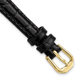 DeBeer 10mm Black Alligator Grain Leather with Gold-tone Buckle 6.75 inch Watch Band