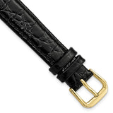 DeBeer 14mm Black Alligator Grain Leather with Gold-tone Buckle 6.75 inch Watch Band