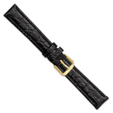 16mm Black Alligator Grain Leather Gold-tone Buckle Watch Band