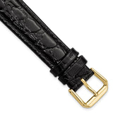 DeBeer 18mm Black Alligator Grain Leather with Gold-tone Buckle 7.5 inch Watch Band