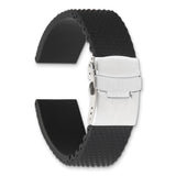 DeBeer 18mm Black Textured Silicone Rubber with Brushed Stainless Steel Deployment Buckle 7.5 inch Watch Band