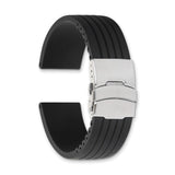 DeBeer 20mm Oris Style Black Striped Silicone Rubber with Brushed Stainless Steel Deployment Buckle 7.25 inch Watch Band
