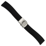 DeBeer 20mm Oris Style Black Striped Silicone Rubber with Brushed Stainless Steel Deployment Buckle 7.25 inch Watch Band