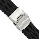 DeBeer 20mm Black Tread Design Silicone Rubber with Brushed Stainless Steel Deployment Buckle 7.25 inch Watch Band