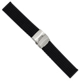 DeBeer 22mm Black Tread Design Silicone Rubber with Brushed Stainless Steel Deployment Buckle 7.25 inch Watch Band