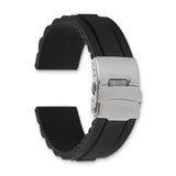 DeBeer 22mm Oyster Style Black Link Design Silicone Rubber with Brushed Stainless Steel Deployment Buckle 7.5 inch Watch Band