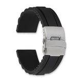 DeBeer 20mm Oyster Style Black Link Design Silicone Rubber with Brushed Stainless Steel Deployment Buckle 7.5 inch Watch Band