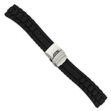DeBeer 20mm Oyster Style Black Link Design Silicone Rubber with Brushed Stainless Steel Deployment Buckle 7.5 inch Watch Band