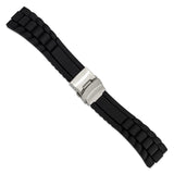 DeBeer 24mm Oyster Style Black Link Design Silicone Rubber with Brushed Stainless Steel Deployment Buckle 7.5 inch Watch Band