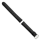 DeBeer 19mm Extra Long Black Alligator Grain Leather Silver-tone Buckle 9.5 inch Watch Band