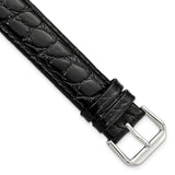 DeBeer 19mm Extra Long Black Alligator Grain Leather Silver-tone Buckle 9.5 inch Watch Band