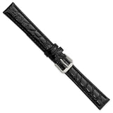 DeBeer 16mm Long Black Alligator Grain Leather with Silver-tone Buckle 8.5 inch Watch Band