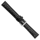 DeBeer 18mm Long Black Alligator Grain Leather with Silver-tone Buckle 8.5 inch Watch Band