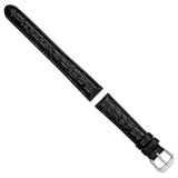 DeBeer 16mm Short Black Alligator Grain Leather with Silver-tone Buckle 6.75 inch Watch Band