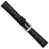 DeBeer 16mm Short Black Alligator Grain Leather with Silver-tone Buckle 6.75 inch Watch Band