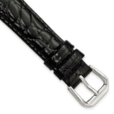 DeBeer 16mm Short Black Alligator Grain Leather with Silver-tone Buckle 6.75 inch Watch Band