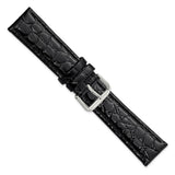 DeBeer 20mm Short Black Alligator Grain Leather with Silver-tone Buckle 6.75 inch Watch Band