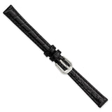 DeBeer 10mm Black Alligator Grain Leather with Silver-tone Buckle 6.75 inch Watch Band