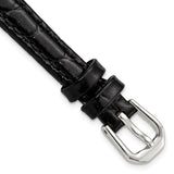 DeBeer 10mm Black Alligator Grain Leather with Silver-tone Buckle 6.75 inch Watch Band