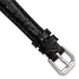 DeBeer 12mm Black Alligator Grain Leather with Silver-tone Buckle 6.75 inch Watch Band