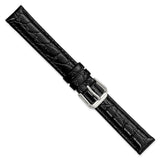 15mm Black Alligator Grain Leather Silver-tone Buckle Watch Band