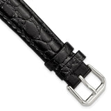 16mm Black Alligator Grain Leather Silver-tone Buckle Watch Band