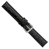 DeBeer 17mm Black Alligator Grain Leather with Silver-tone Buckle 7.5 inch Watch Band