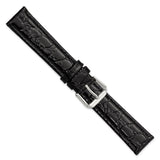 18mm Black Alligator Grain Leather Silver-tone Buckle Watch Band