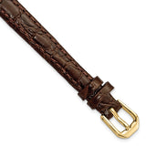 DeBeer 10mm Dark Brown Alligator Grain Leather with Gold-tone Buckle 6.75 inch Watch Band