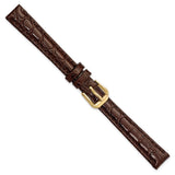 DeBeer 12mm Dark Brown Alligator Grain Leather with Gold-tone Buckle 6.75 inch Watch Band