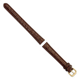 DeBeer 16mm Extra Long Brown Alligator Grain Leather with Gold-tone Buckle 9.5 inch Watch Band