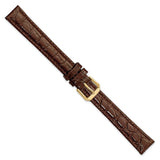 DeBeer 16mm Extra Long Brown Alligator Grain Leather with Gold-tone Buckle 9.5 inch Watch Band