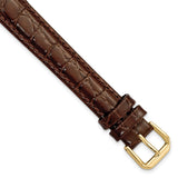 DeBeer 16mm Extra Long Brown Alligator Grain Leather with Gold-tone Buckle 9.5 inch Watch Band