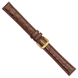 DeBeer 18mm Extra Long Brown Alligator Grain Leather with Gold-tone Buckle 9.5 inch Watch Band