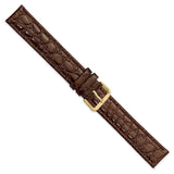 DeBeer 19mm Extra Long Brown Alligator Grain Leather with Gold-tone Buckle 9.5 inch Watch Band