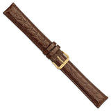 DeBeer 20mm Extra Long Brown Alligator Grain Leather with Gold-tone Buckle 9.5 inch Watch Band
