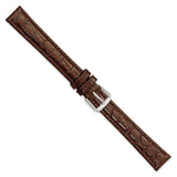 DeBeer 16mm Extra Long Brown Alligator Grain Leather with Silver-tone Buckle 9.5 inch Watch Band