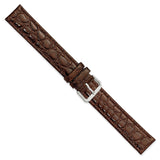 DeBeer 19mm Extra Long Brown Alligator Grain Leather with Silver-tone Buckle 9.5 inch Watch Band