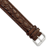DeBeer 19mm Extra Long Brown Alligator Grain Leather with Silver-tone Buckle 9.5 inch Watch Band