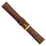 DeBeer 20mm Long Brown Alligator Grain Leather with Gold-tone Buckle 8.5 inch Watch Band