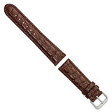 DeBeer 20mm Short Brown Alligator Grain Leather with Silver-tone Buckle 6.75 inch Watch Band