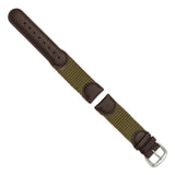DeBeer 19mm Olive Army Style Nylon and Brown Leather with Stainless Steel Buckle 7.75 inch Watch Band