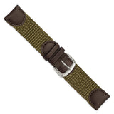 DeBeer 19mm Olive Army Style Nylon and Brown Leather with Stainless Steel Buckle 7.75 inch Watch Band