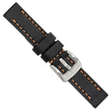 Gilden 20mm Black Thick and Heavy Sport Calfskin Leather with Brown Stitching and Stainless Steel Buckle 8.1 inch Watch Band