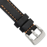 Gilden 20mm Black Thick and Heavy Sport Calfskin Leather with Brown Stitching and Stainless Steel Buckle 8.1 inch Watch Band